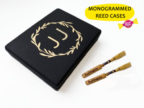 Monogram reed case JO gold on black 1 RAD
