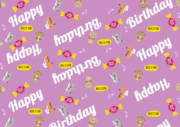 Happy birthday gift wrap repeated purple