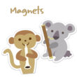 bassoon koala and oboe monkey magnets on white background with text