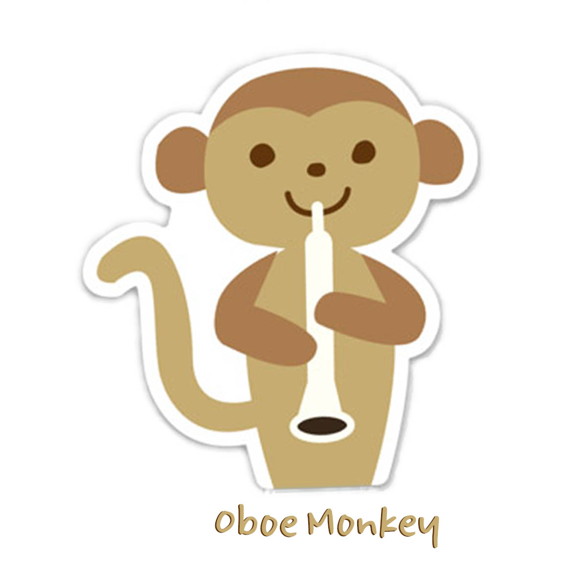 image of a monkey playing oboe as a magnet on white background