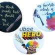 three oboe badges on white
