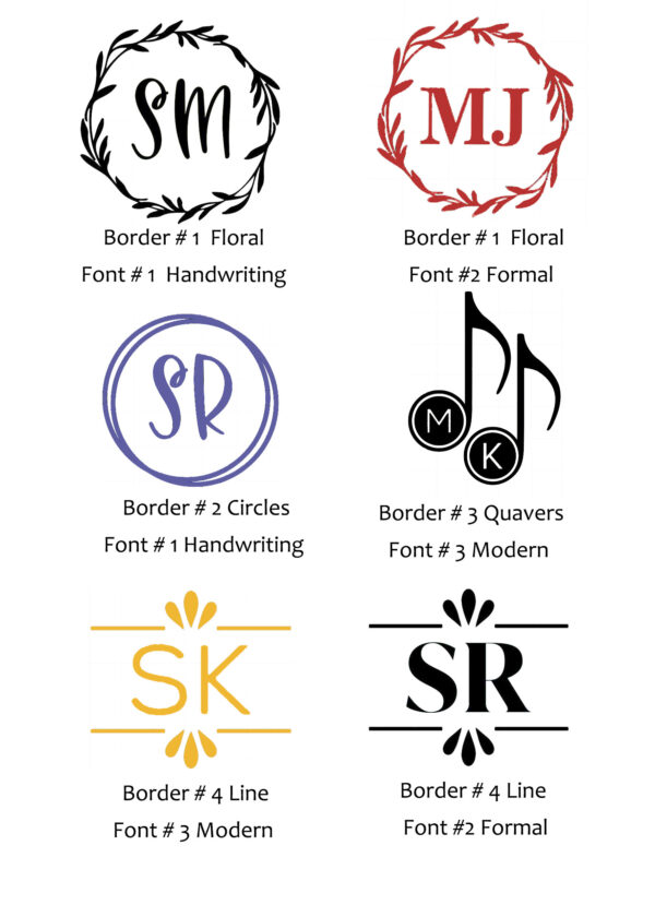 Monogram sheet of options