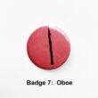 oboe themed badges showing oboe images and sayings on white background