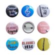 nine brightly coloured clarinet themed badges on white background