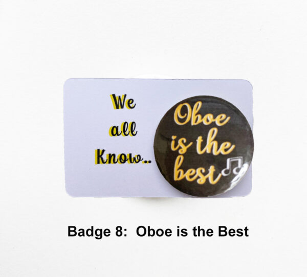 oboe badge 8 on card