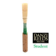 Danzi brand student oboe reed with green binding on white background with logo
