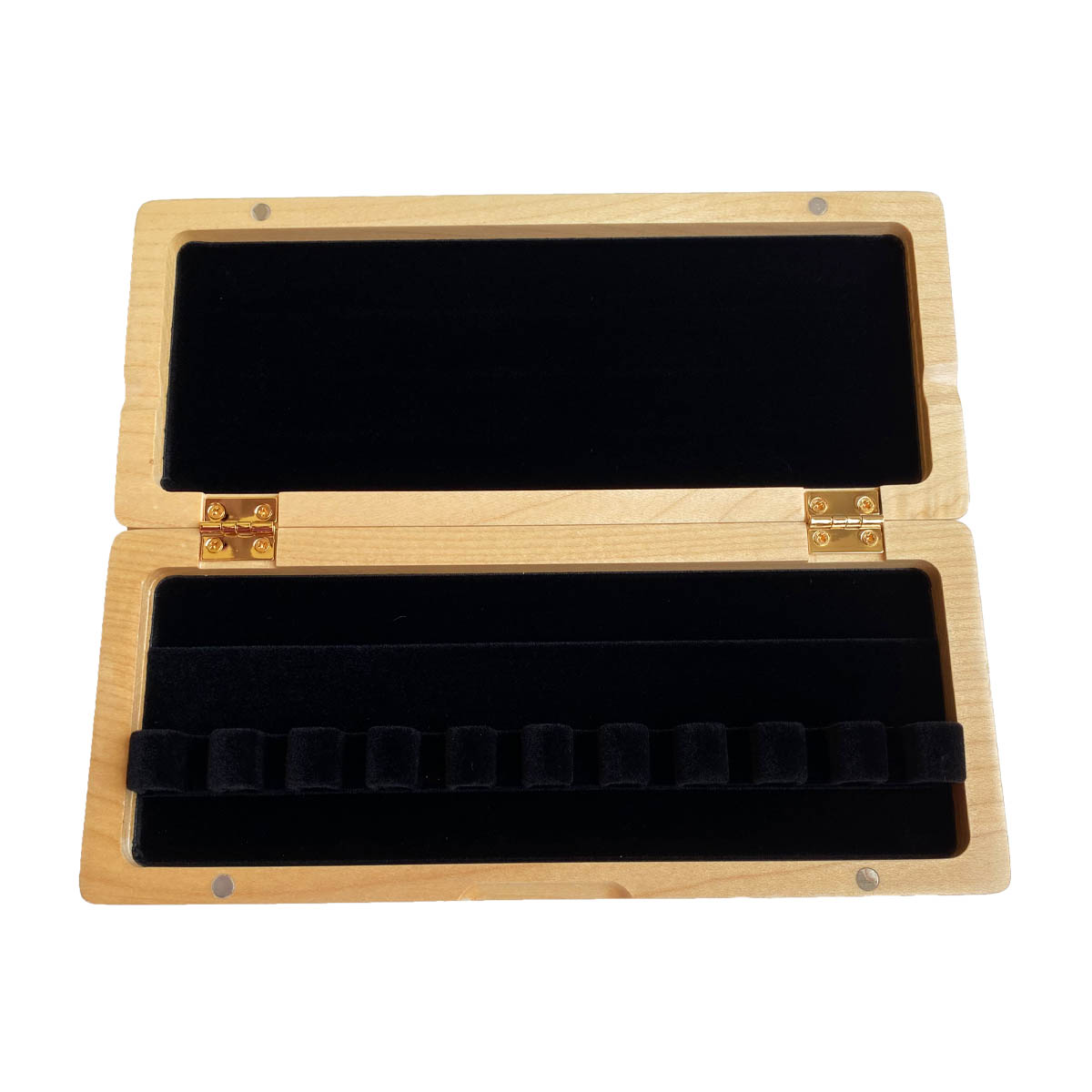 rigotti wooden bassoon case for 10 reeds open on white