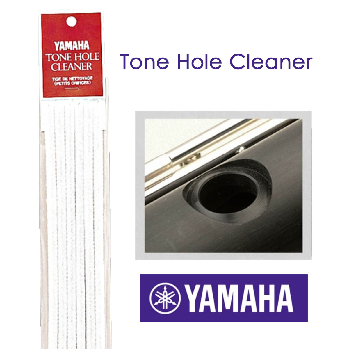 Tone hole cleaner packet of six shown with a picture of a tone hole and text
