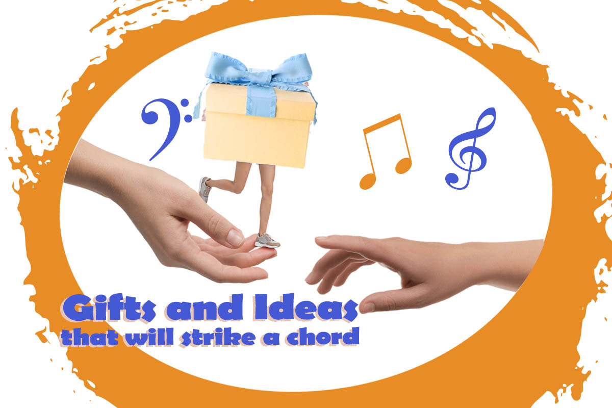 6 gifts and ideas that will strike a chord text with image of two hands exchanging a gift