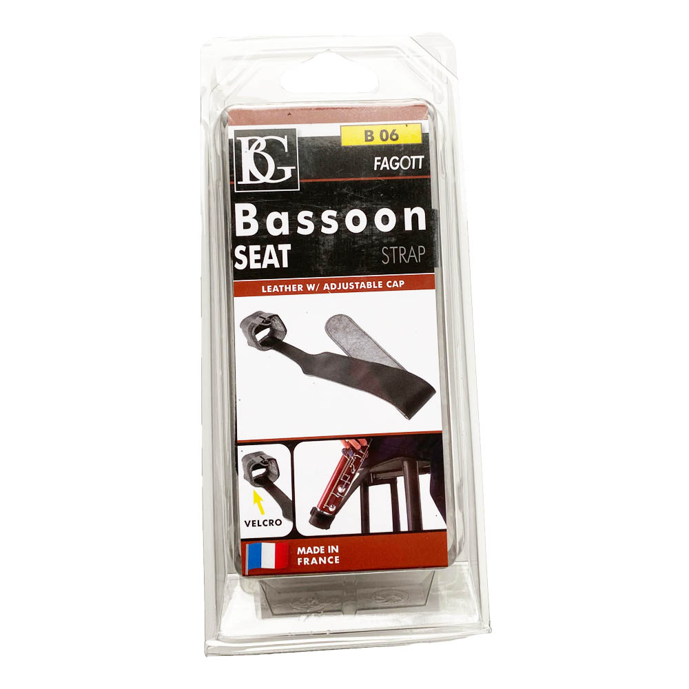 BG Leather Bassoon Seat Strap in packaging showing the product in its plastic case