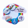 fun music badges displayed on a cloud and rainbow card